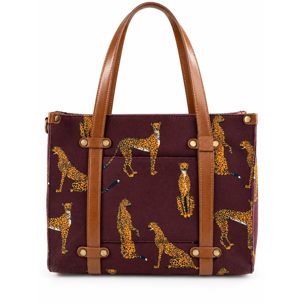 Vintage Y2K Burgundy Cheetah Leopard Print Shoulder Bag Tote Purse